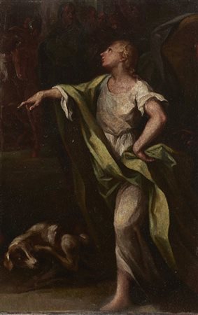 Scuola del secolo XVIII

"Figura virile con cane"
olio su tela (cm 36,5x24)
(fr