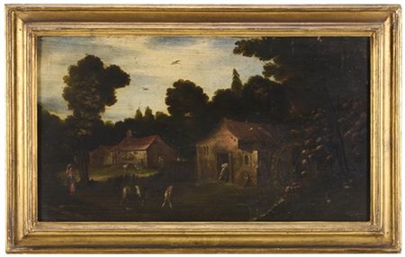 Scuola del nord Europa della fine del secolo XVIII

"Paesaggio con figure"
olio