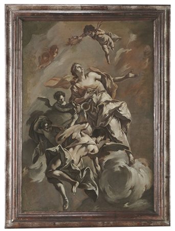 Seguace di Giacomo Guerrini "Gloria di Sant'Agata" olio su carta applicata su tela 