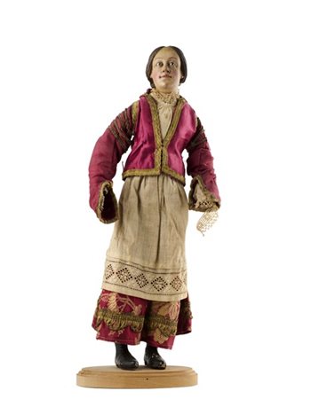 Arte napoletana, secolo XVIII. "Popolana con giacca rosa e grembiule" figura da