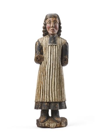 Scultore del secolo XVIII. "Monaco" figura in legno intagliato e dipinto (h. cm