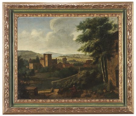 Scuola romana del secolo XVIII

"Paesaggio con figure"
olio su tela (cm 38x46)