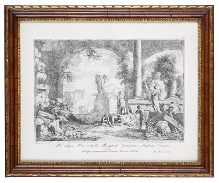 Marco Ricci "Paesaggio con rovine classiche e statua acefala"
acquaforte (mm 295