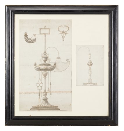 Maestro romano del secolo XVIII

"Progetti per lampada fiorentina"
penna e inch