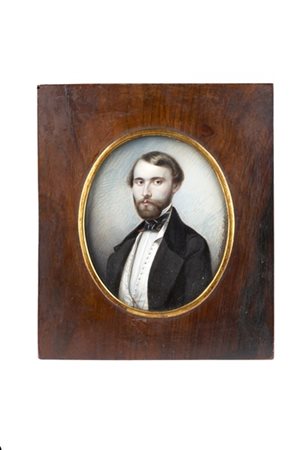 Tito Giusti (Italia, secolo XIX) "Ritratto di gentiluomo in gilet bianco" minia