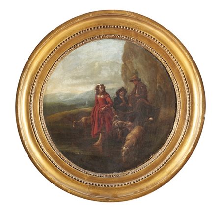 Bambocciante romano

"Il guado dei pastori"
olio su tela (diametro cm 35,5)
in