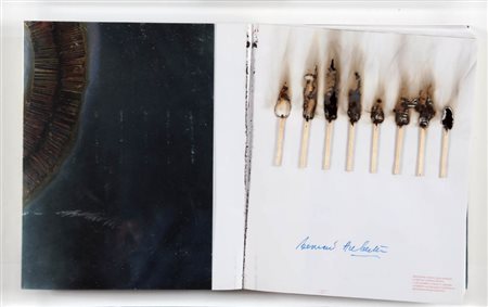 BERNARD AUBERTIN 1934 Senza titolo Fiammiferi bruciati su libro, cm. 28 x 47...