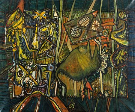 CLAUDIO COSTA 1942 - 1995 " Esterno ", 1962 Olio su tela, cm. 100 x 120...