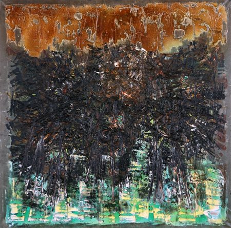 ALDO BERGOLLI 1916 - 1972 " Nebbia ", 1957 Olio su tela, cm. 100 x 100...