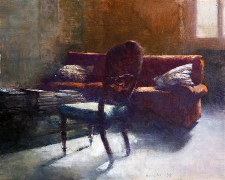 DINO BOSCHI 1923 " Interno ", 1998 Olio su tela, cm. 40 x 50 Firmato e datato...