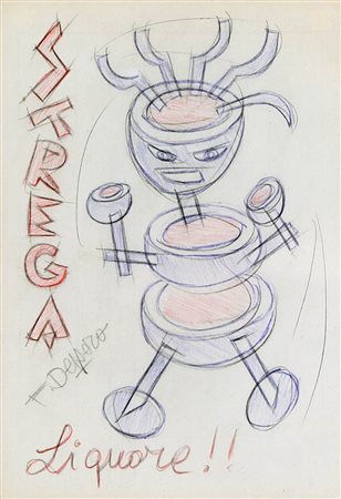 FORTUNATO DEPERO 1892 - 1960 " Strega Liquore ", 1928 Matite colorate su...