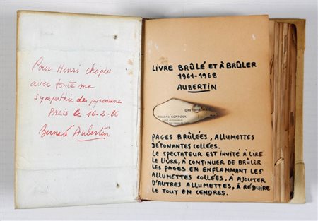 BERNARD AUBERTIN 1934 " Livre brulé et a bruler ", 1961/1968 Libro bruciato e...