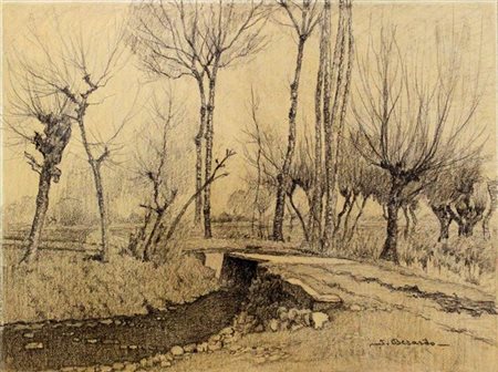 BERARDO IGNAZIO Torino 1888 - 1978 "Ruscello tra gli alberi" 32x43 pastello...