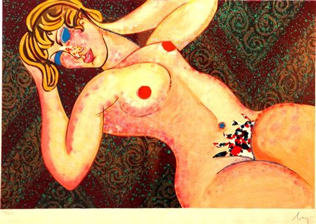 BAJ ENRICO Milano 1924 - 2003 Vergiate "Omaggio a Modigliani" 62,5x89,5...