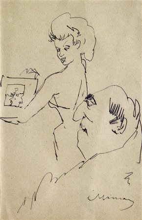 MACCARI MINO Siena 1898 - 1989 Roma "Autoritratto con pittrice" anni '950...