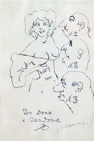 MACCARI MINO Siena 1898 - 1989 Roma "Ter Dona e Tardona" anni '950 22,3x14,2...