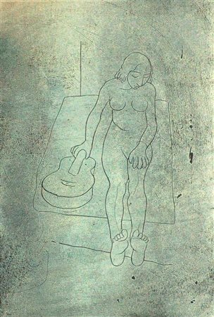 CASORATI FELICE Novara 1883 - 1963 Torino "Nuda con chitarra" 46x32...