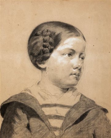 INDUNO GEROLAMO Milano 1825 - 1890 "Figura di bimba" 35x43 matita e biacca su...