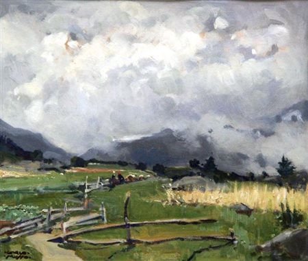 MUSSO CARLO Balangero (TO) 1907 - 1968 "Campo di segale" 1960 33x39 tempera...