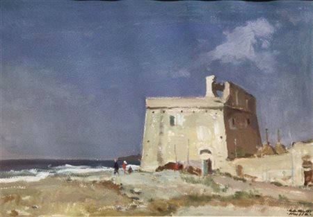 MUSSO CARLO Balangero (TO) 1907 - 1968 "Forte in riva al mare" 27x38...