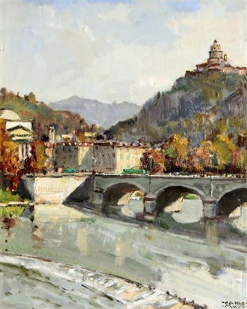 MUSSO CARLO Balangero (TO) 1907 - 1968 "Veduta del ponte della Gran...