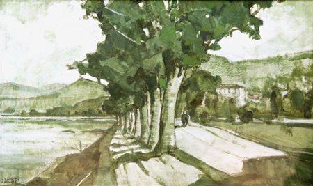 MUSSO CARLO Balangero (TO) 1907 - 1968 "Paesaggio" anni '950 37x60 olio su...