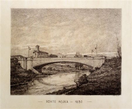 MUSSO CARLO Balangero (TO) 1907 - 1968 "Il ponte Mosca nel 1830" 26,5x34,5...