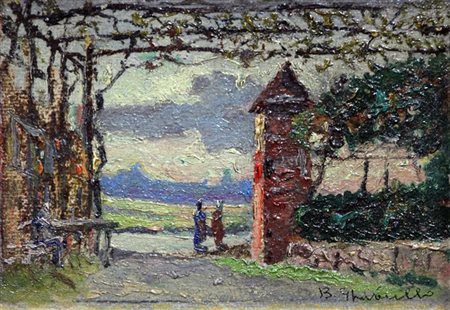GHIVARELLO BENEDETTO Torino 1882 - 1955 "Entrata in villa" 1929 10,5x15 olio...