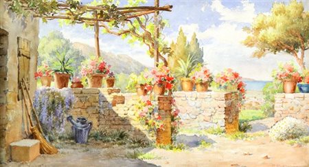 PITTORE NON IDENTIFICATO "Terrazza napoletana" fine XIX secolo 28,5x51...