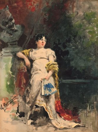 CAMPI GIACOMO Milano 1846 - 1921 "La tentazione" 35,5x26,5 acquerello e...