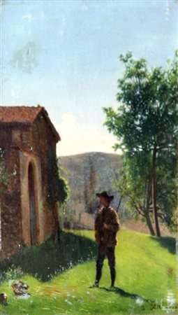 FERRI AUGUSTO Bologna 1829-1895 Torino "Cacciatore in campagna" 1884 31x20,5...