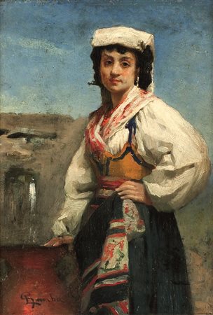 GAMBA ENRICO Torino 1831 - 1883 "Giovane popolana" 29,5x21 olio su tavola...