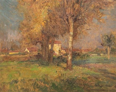 LUPO ALESSANDRO Torino 1876 - 1953 "Paesaggio" 39x49 olio su cartoncino Opera...