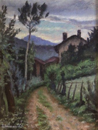 ALIMANDI ENRICO Torino 1910 - 1984 "Strada di paese" 44x35 olio su cartone...