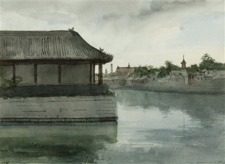 Pietro Annigoni (1910-1988) Paesaggio, 1950 tecnica mista su carta cm. 31x41...