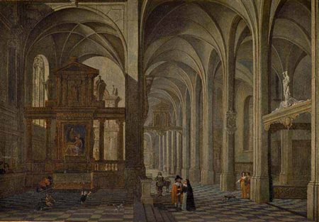 Pieter Neeffs II Anversa 1620 – post 1675 INTERNO DI CHIESA olio su tavola,...