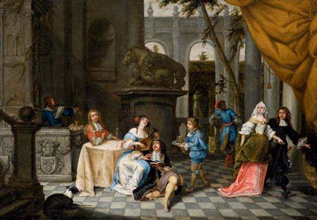 Jan Baptist Monteyne 1695 – 1722 SCENA GALANTE olio su tela, cm 58x82 L’opera...