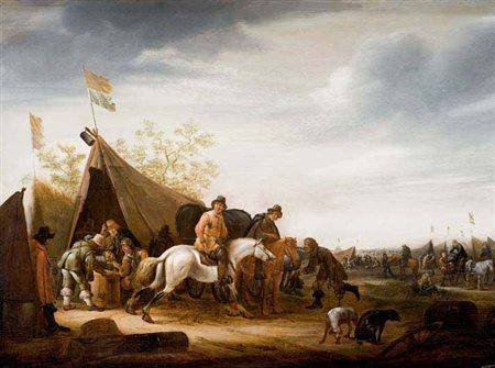 Abraham van Hoeff attivo a Delft verso la metà del XVII secolo CAVALIERI IN...