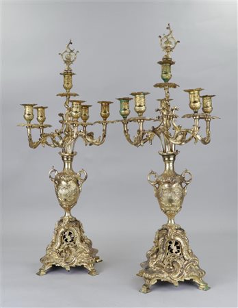 A set of two gilded 5-light candlesticks. France, circa 1900.H. 60 cm.