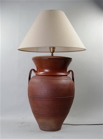 An antique earthenware amphora vase converted into a table lamp. H, 90 cm.