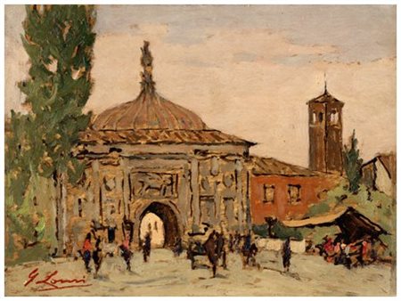 GIOVANNI LOMI (1889 – 1969) Antica porta (Treviso) 1940 ca. Olio su tavola...