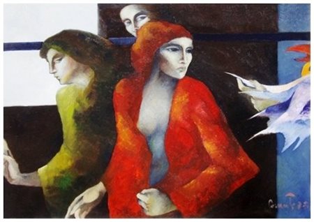 ROBERTA CORRENTI (1945) Tre donne… 1975 Olio su tela 70 x 100. Firma e data...