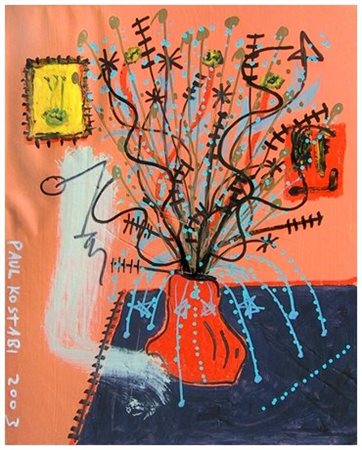 PAUL KOSTABI (1962) Delicate balance 2003 Olio su cartone telato 50,5 x 40,5...