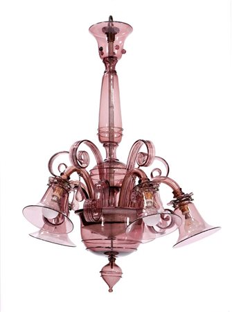VENINI Lampada a sospensione in vetro di Murano color viola e montatura in...