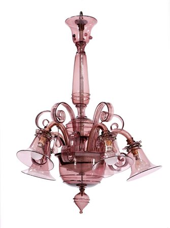 VENINI Lampada a sospensione in vetro di Murano color viola e montatura in...