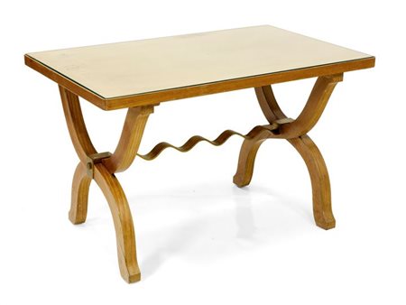 RAMSEY MAISON Tavolino con struttura in legno e ottone, piano in marmo. Anni...