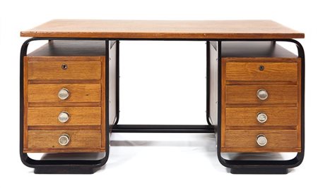 PAGANO POGATSCHNIG GIUSEPPE Scrivania in legno lamellare curvato tinto...