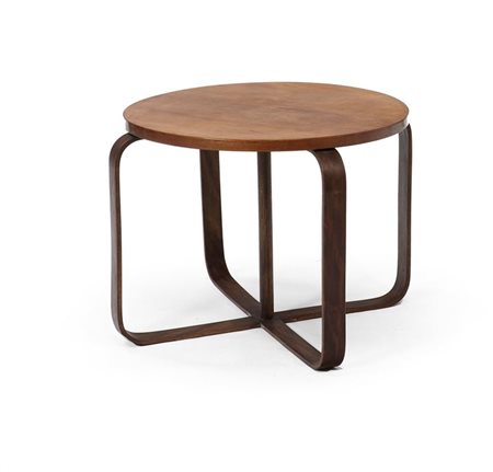 PAGANO POGATSCHNIG GIUSEPPE Tavolino con sostegni in legno curvato e piano...