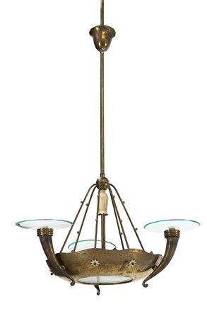BUZZI TOMASO (nello stile di) Lampada a sospensione con struttura in ottone e...