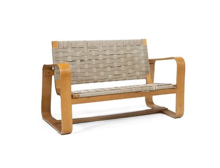 PAGANO POGATSCHNIG GIUSEPPE Divano in legno lamellare curvato e corda...